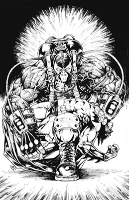 Bane breaking Batman original comic art commission — traditional ink drawing by Donny Gandakusuma