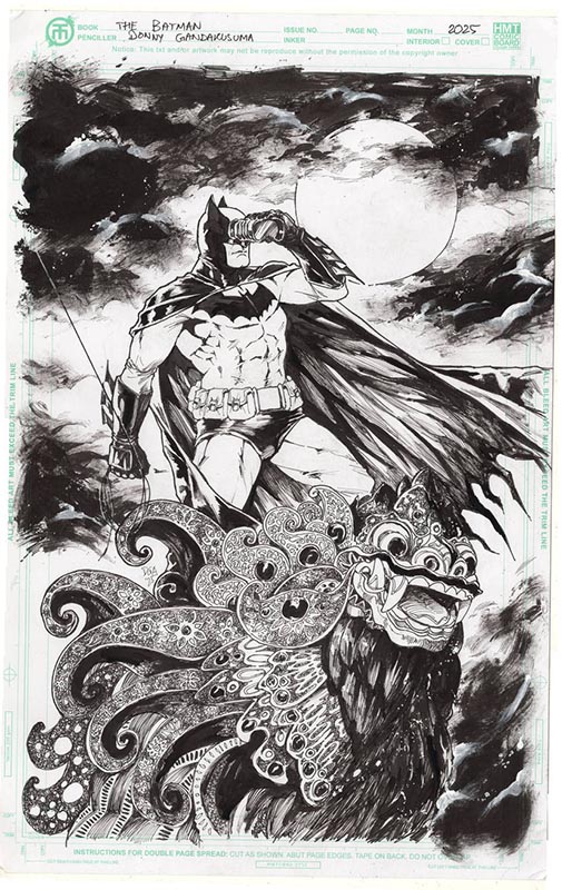 Batman on Gargoyle Bali Barong original comic art for sale — hand-drawn ink by Donny Gandakusuma