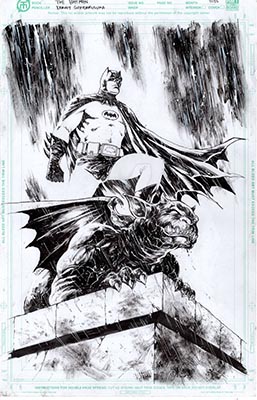 Batman on Gargoyle Hellboy Head original comic art — traditional ink by Donny Gandakusuma