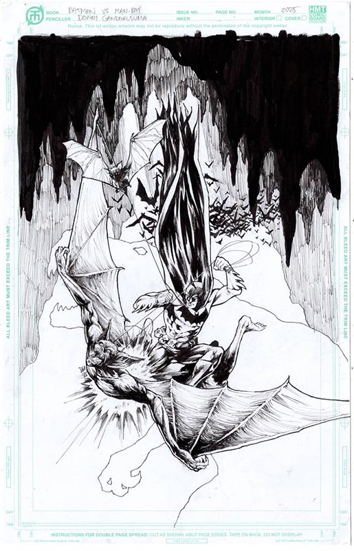Batman vs Man-Bat original comic art for sale — traditional ink drawing by Donny Gandakusuma