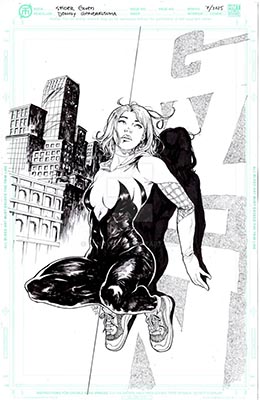 Spider-Gwen Stacy original comic art — hand-drawn ink illustration by Donny Gandakusuma